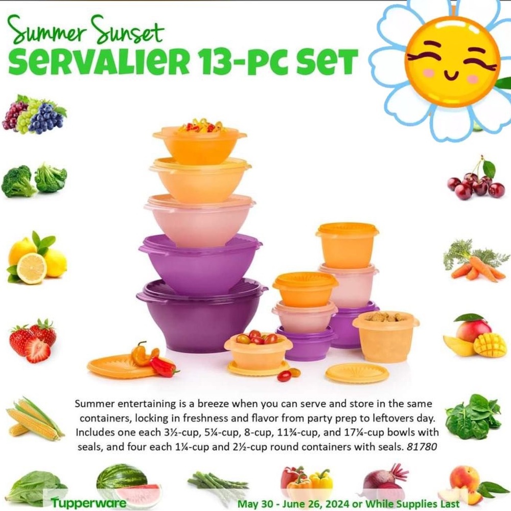 Tupperware Summer Sunset Servalier Set in Purple and Orange